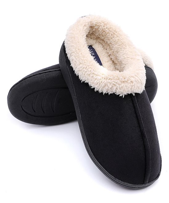 Seranoma Women's Slippers Black - Black Faux Fur-Trim Slipper - Women | Zulily