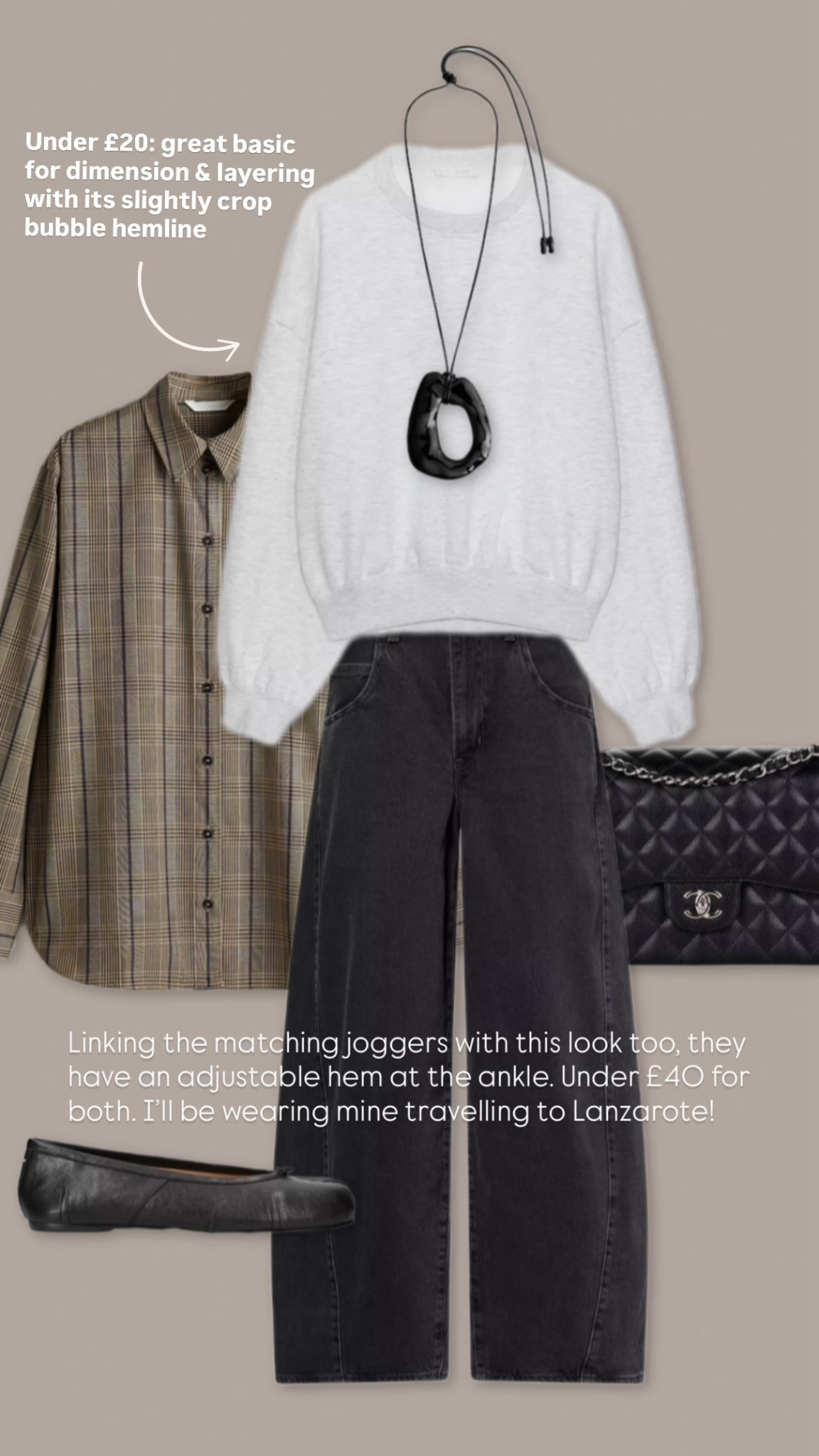 Zara sweatshirt styling 

Levi’s extra baggy dad jeans
Maison Margiela Tabi ballet flat dupes
H&M checked shirt
Chanel jumbo classic flap 

#LTKautumn #LTKuk #LTKjeans