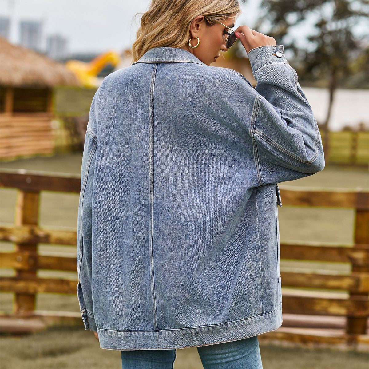 Womens Oversized Drop Shoulder Denim Jacket Casual Loose Fit Jean Coat | Target