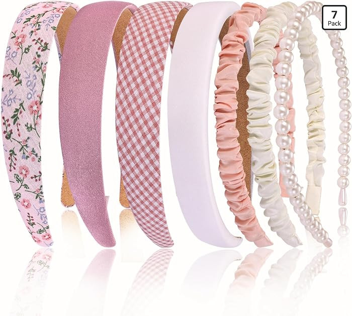 7 Pcs Headbands for Women Girls, Non Slip Cute Pearl Floral Padded Vintage Wide Fashion Multi-sty... | Amazon (US)