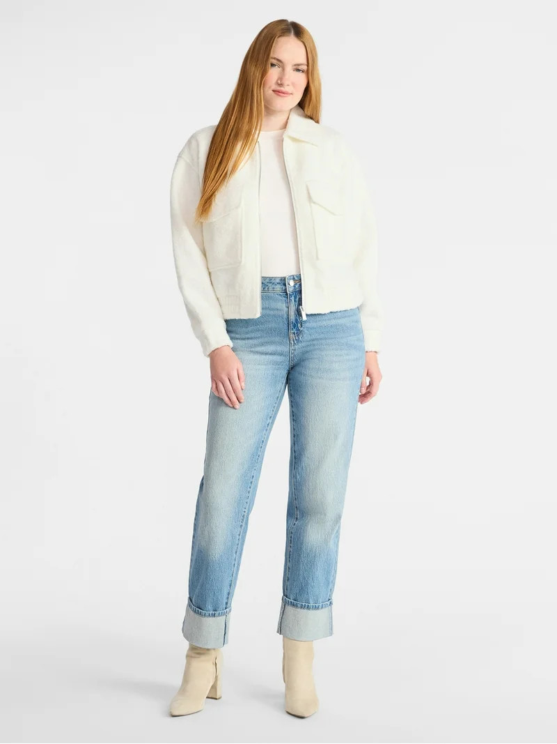 Time and Tru Women's Boucle Zip Bomber Jacket, Midweight, Sizes XS-XXXL | Walmart (US)