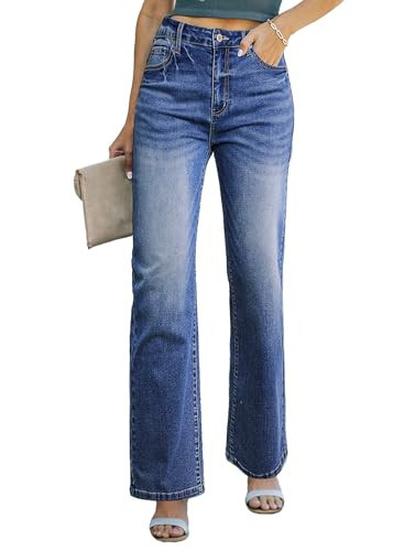 SidefeelWomen's High Waisted Wide Leg Jeans Straight Leg Stretchy Summer Denim Pants Bluing Size 8 | Amazon (US)