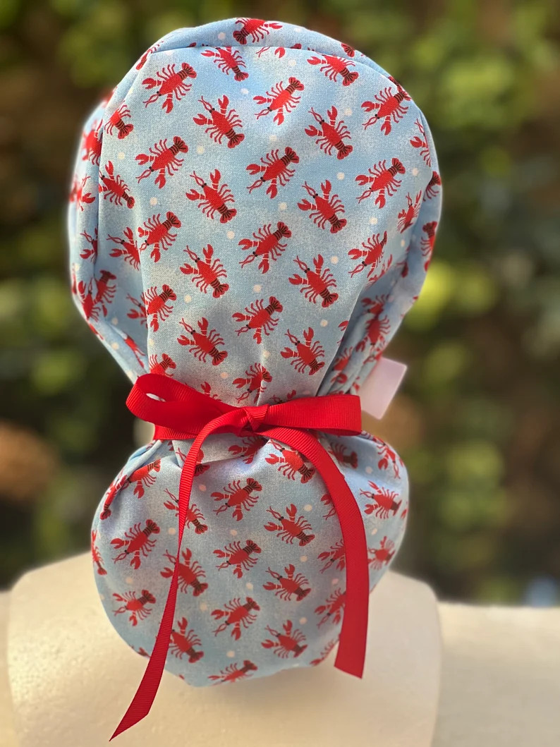 Lobster Ponytail scrub cap, satin lined scrub cap, surgical cap for women, scrub cap with buttons | Etsy (Global)