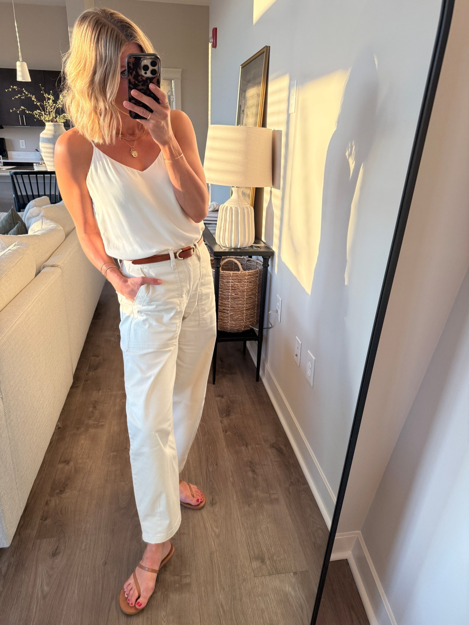 Wearing small silk tank, 2 chino pants (could have sized down), small bent, sandals tts 

#LTKFindsUnder100 #LTKStyleTip #LTKOver40