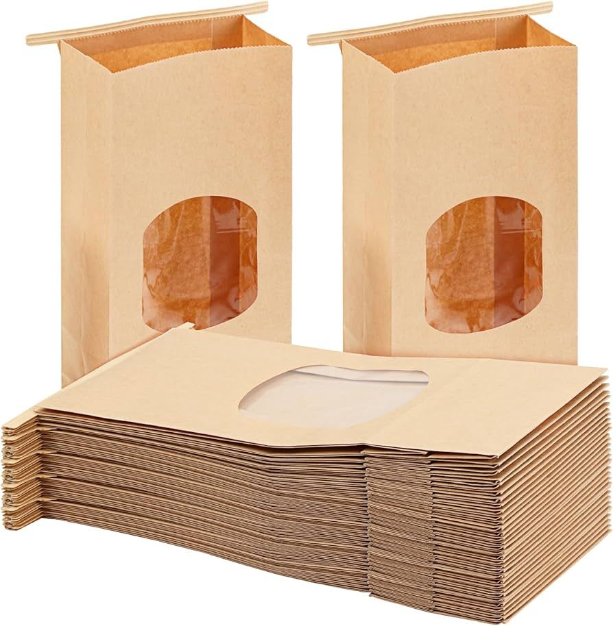 Moretoes 100pcs Bakery Bags with Window, 4.5x2.36x9.6in Kraft Paper Bags, Tin Tie Tab Bags Brown ... | Amazon (US)