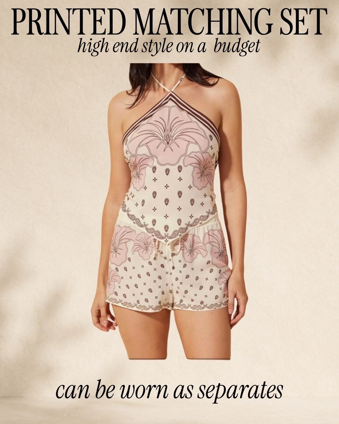 Matching top and shorts set looks so expensive. Can be worn as separates. 
Beach vacation outfits