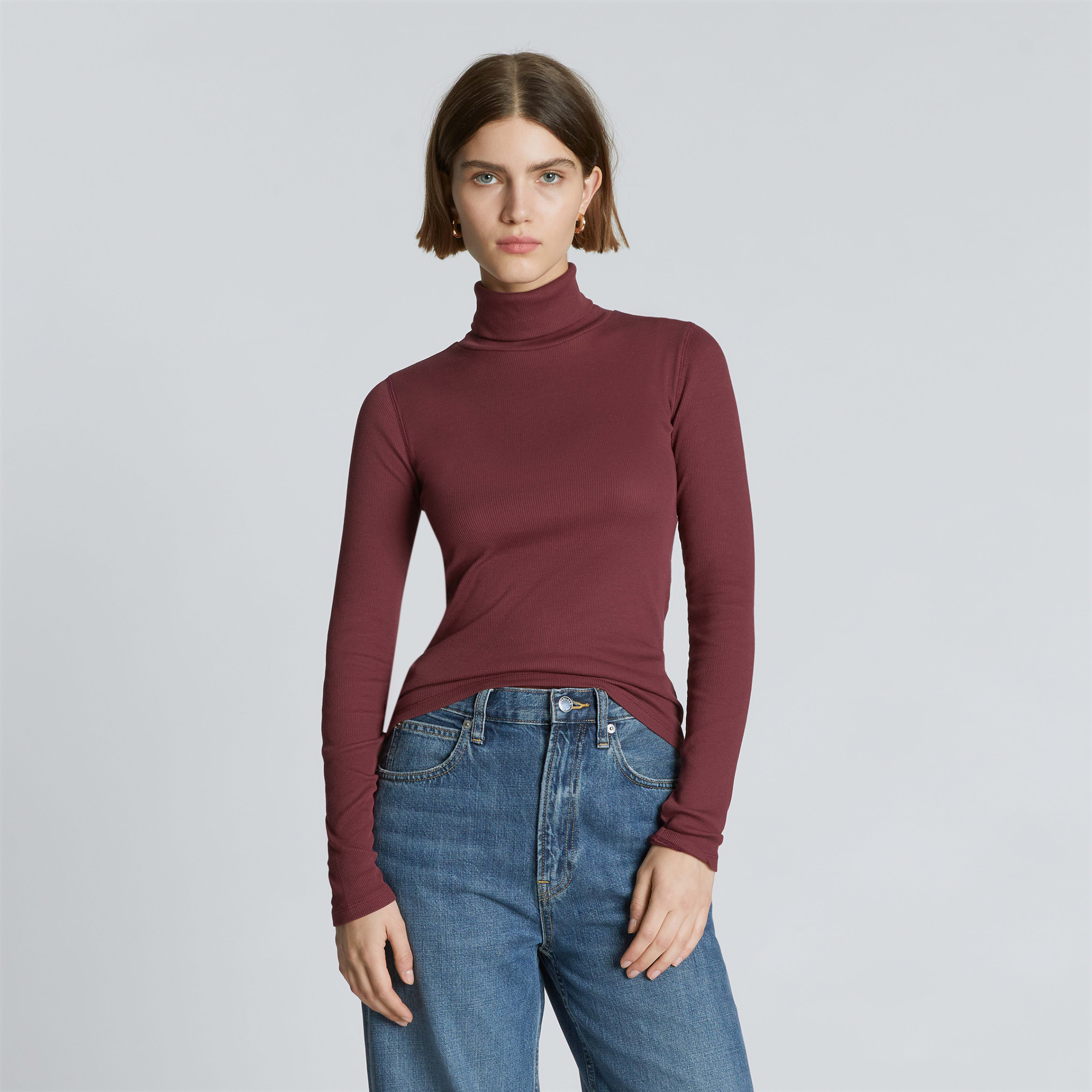 Women's Pima Micro-Rib Turtleneck Sweater by Everlane in Brandy, Size S | Everlane