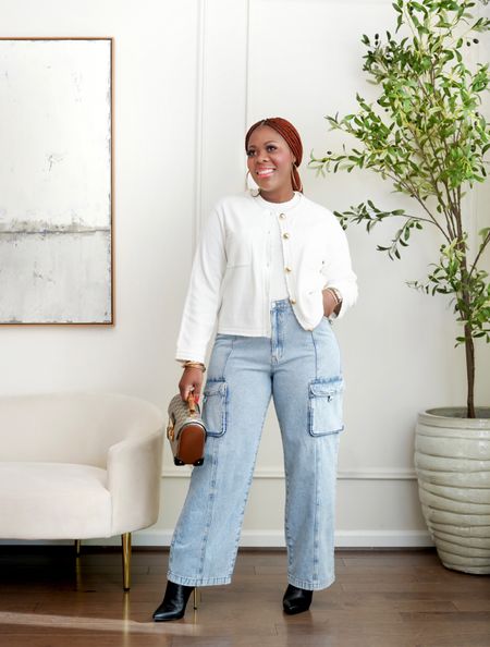 Neutral chic outfit for spring , workwear casual , jeans outfit, trendy style , cargo denim , scoop jeans , Walmart fashion finds , affordable fashion 

#LTKstyletip #LTKmidsize #LTKSeasonal