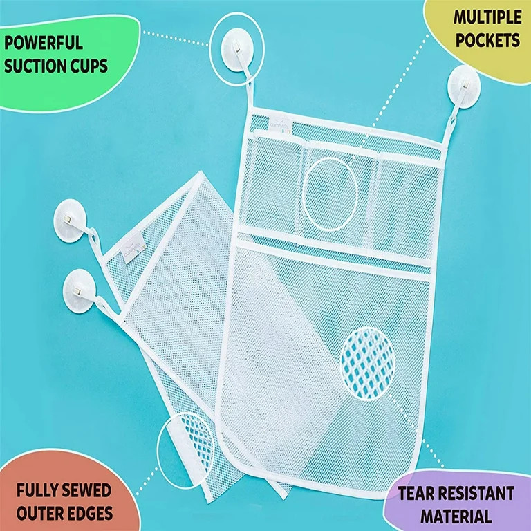 Sherry 2-Pack Mesh Bath Toy Organizer + Extra Strong Hooks Bathtub Toy Holder Bathroom Shower She... | Walmart (US)