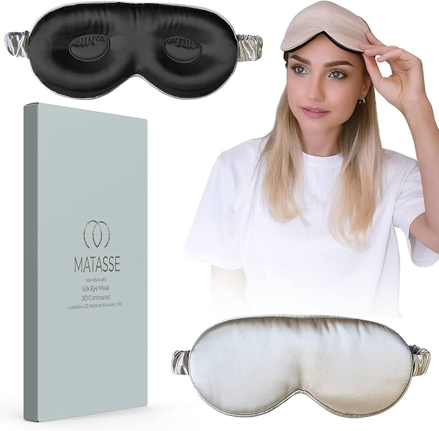 Silk Eye Mask - 3D Contoured Eye Mask for Sleeping, Eye Cover Sleep Mask w/Adjustable Silk Strap ... | Amazon (US)