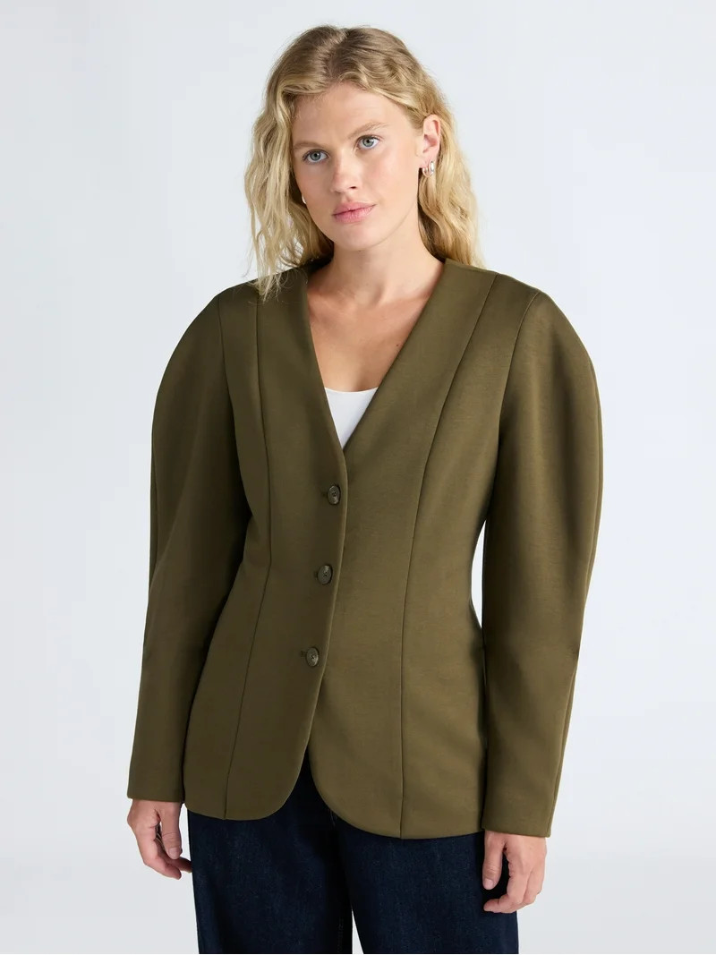 Scoop Women’s Scubaknit Barrel Sleeve Blazer, Midweight, Sizes XS-XXL | Walmart (US)