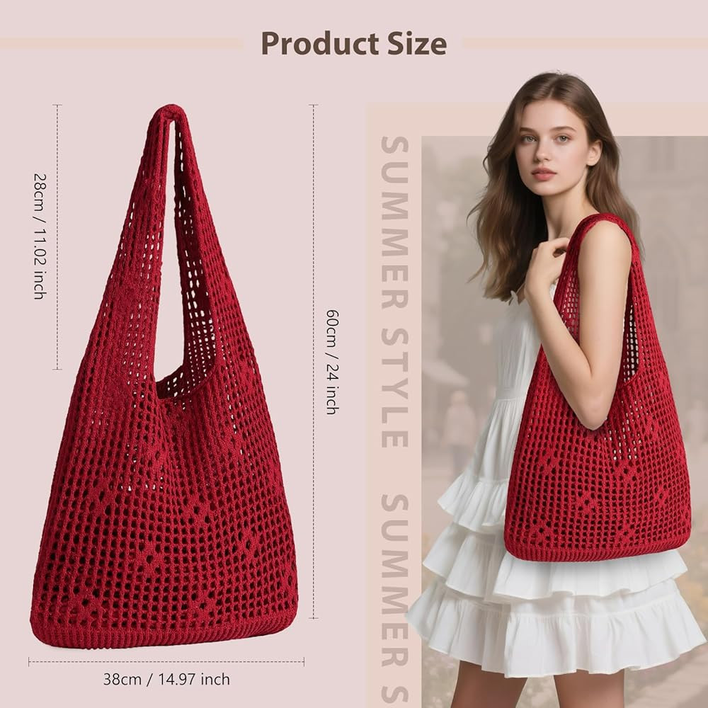 Sightor Crochet Tote Bag, Mesh Beach Bag Knit Summer Hobo Bag Vacation Boho Tote Bag for Women | Amazon (UK)