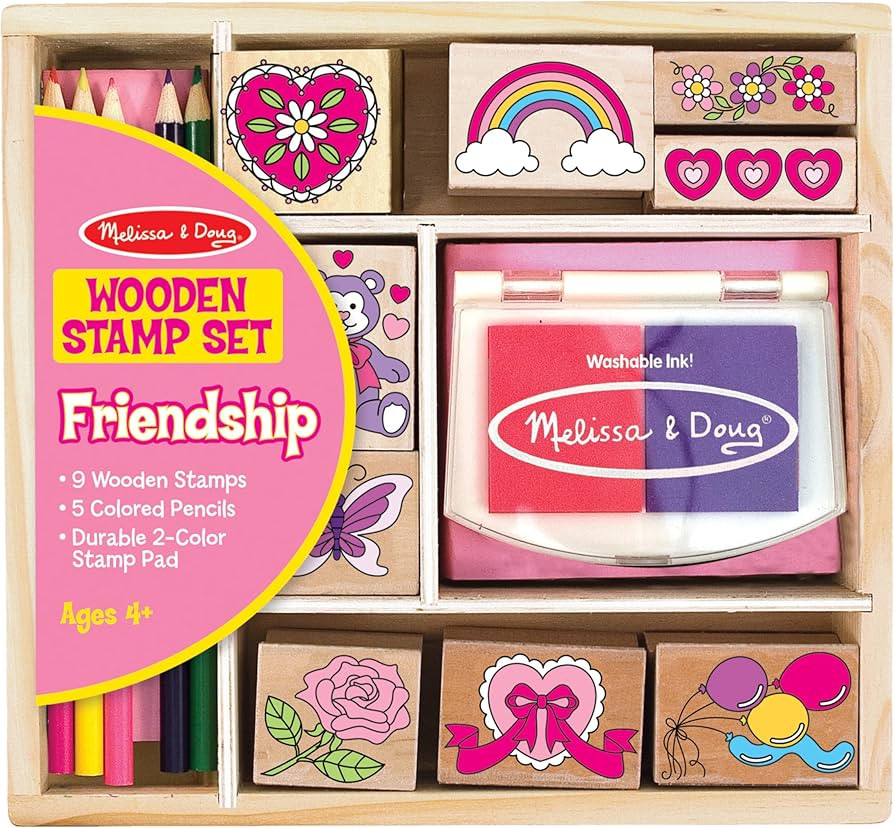 Melissa & Doug Wooden Stamp Set: Friendship - 9 Stamps, 5 Colored Pencils, and 2-Color Pad Kids A... | Amazon (US)
