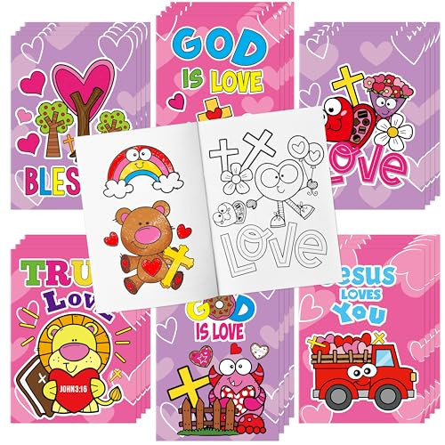 Valentine’s Day Coloring Books for Kids - 24Pcs Bulk Christian Theme Mini Coloring Booklet DIY Art Drawing Book for Toddlers Valentine Birthday Party Goodie Bags Stuffers Sunday School Classroom Favor | Amazon (US)