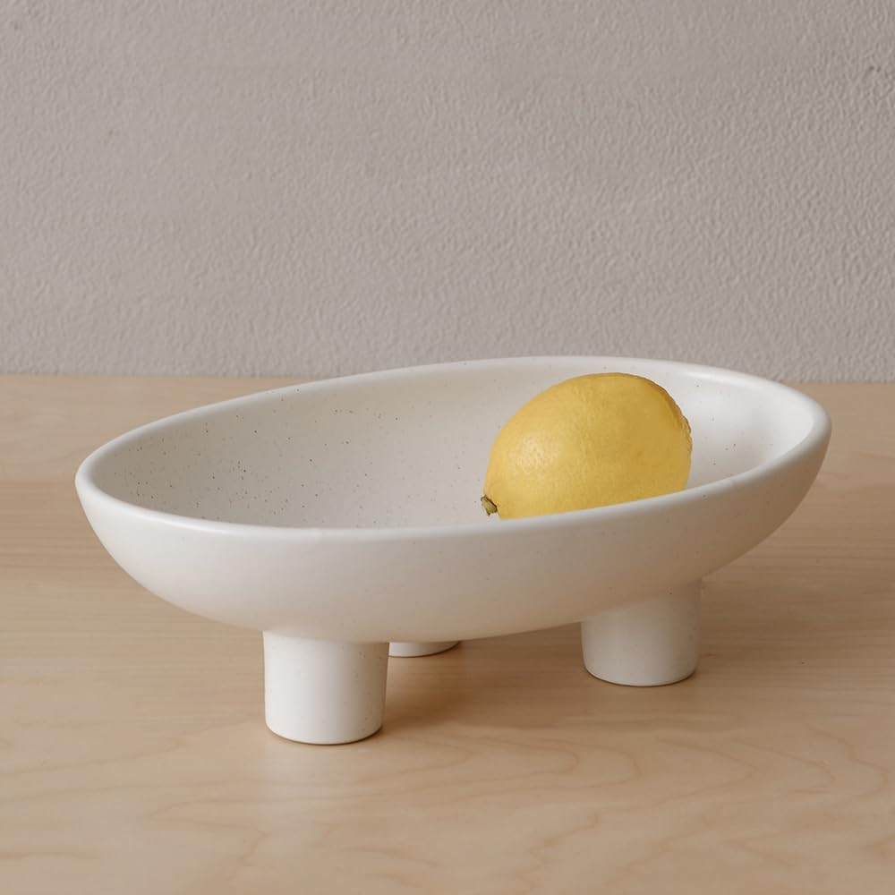 Amazon.com: WENSHUO Three-Legs Ceramic Fruit Bowl for Kitchen Counter, Decorative Bowl for Table D\u00e9cor, 10-inch Oval Large Bowls for Breads (Nacre White) : Home & Kitchen | Amazon (US)