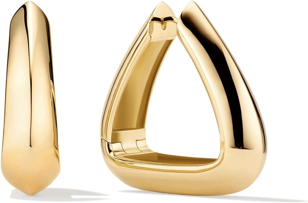 Triangle Hoop Earring for Women 14K Gold Plated Thick Chunky Geometry Earrings (Gold and Silver) | Amazon (US)