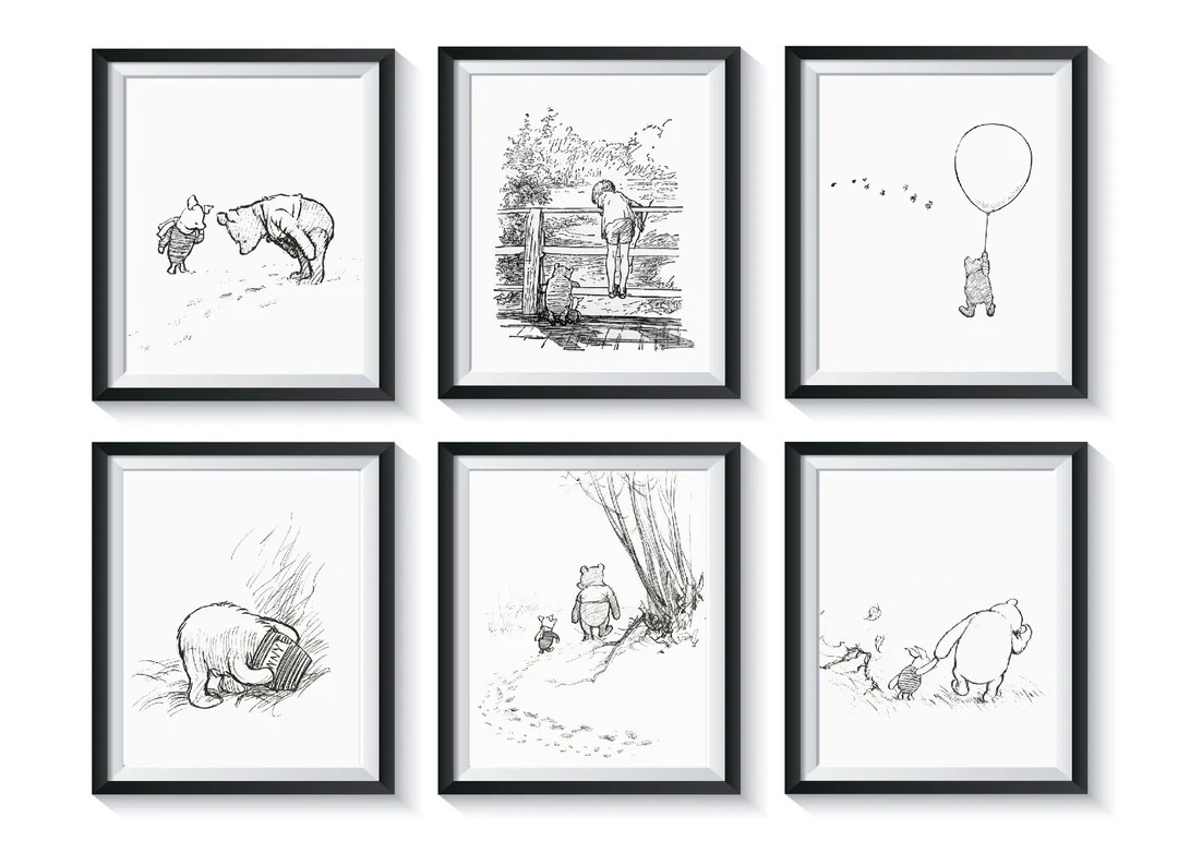 Winnie the Pooh Sketch Art Prints Qty 6 Classic Pooh Vintage - Etsy | Etsy (US)