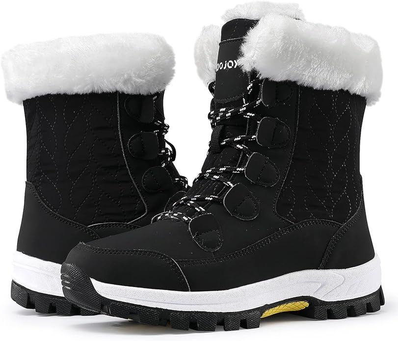 COOJOY Women's Snow Boots Winter Waterproof Furry Mid Calf Shoes | Amazon (US)