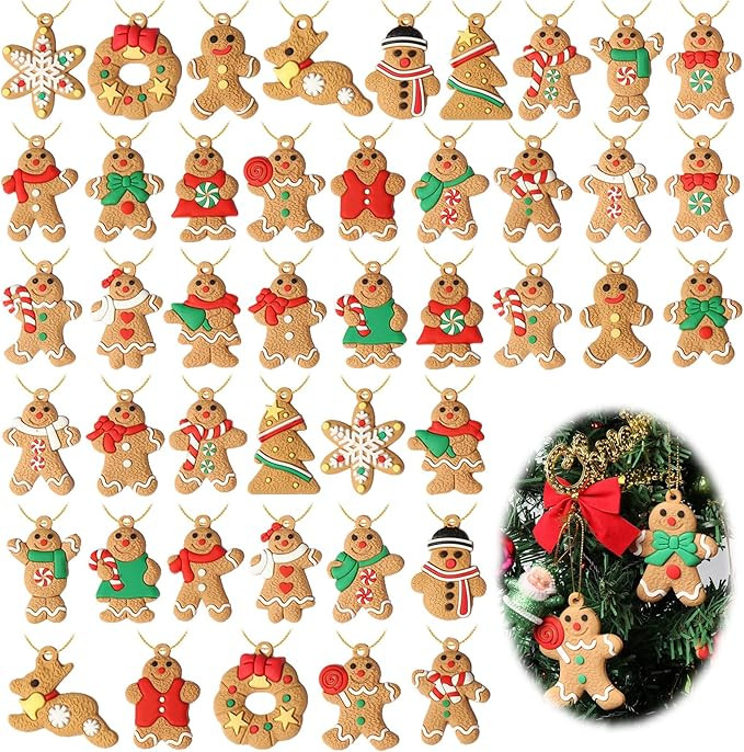 44 Pcs Mini Christmas Gingerbread Ornaments Tiny Gingerbread Man Ornaments Hanging Charms Figurin... | Amazon (US)