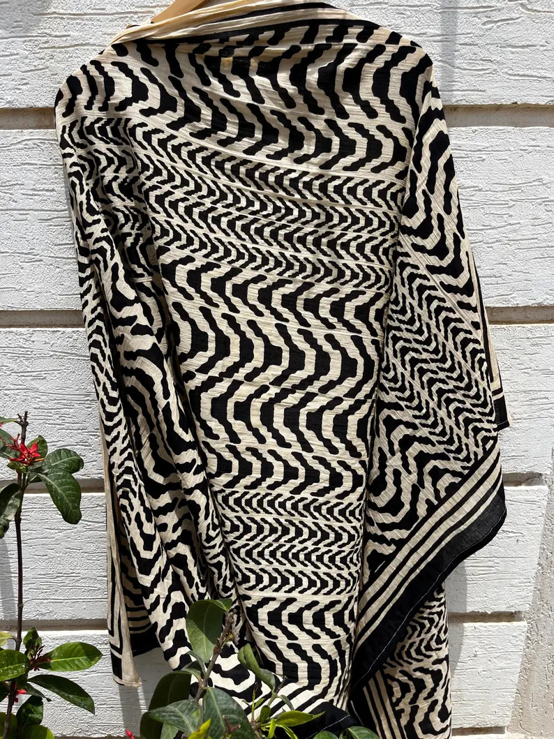 Cotton Sarong Beach Cover Up, Black Beige Zigzag Print Pareo Wrap, Handmade Block Print Swimsuit ... | Etsy (Global)