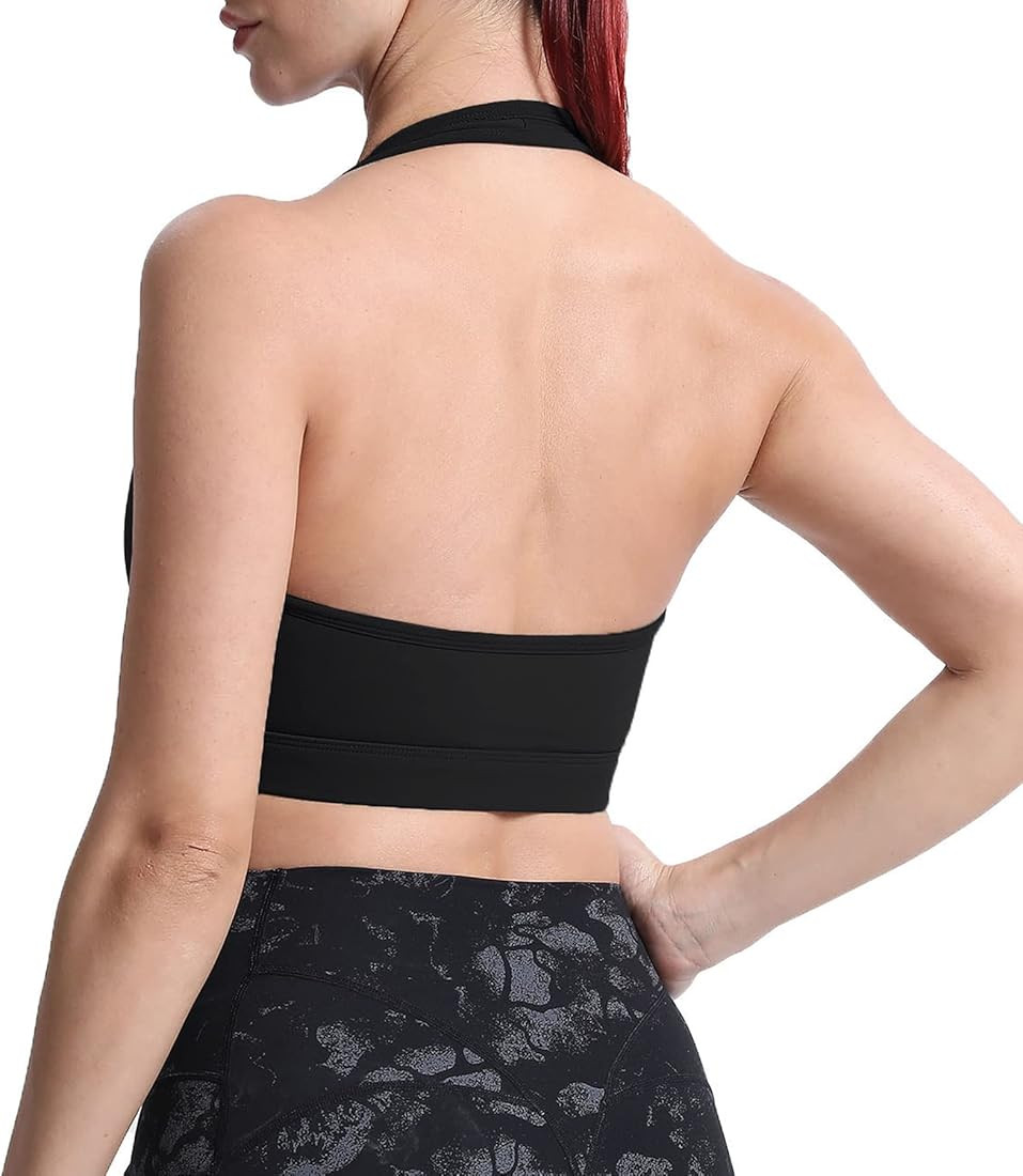 Aoxjox Women's Workout Sports Bras Fitness Backless Padded Halter Bra Yoga Crop Tank Top | Amazon (US)