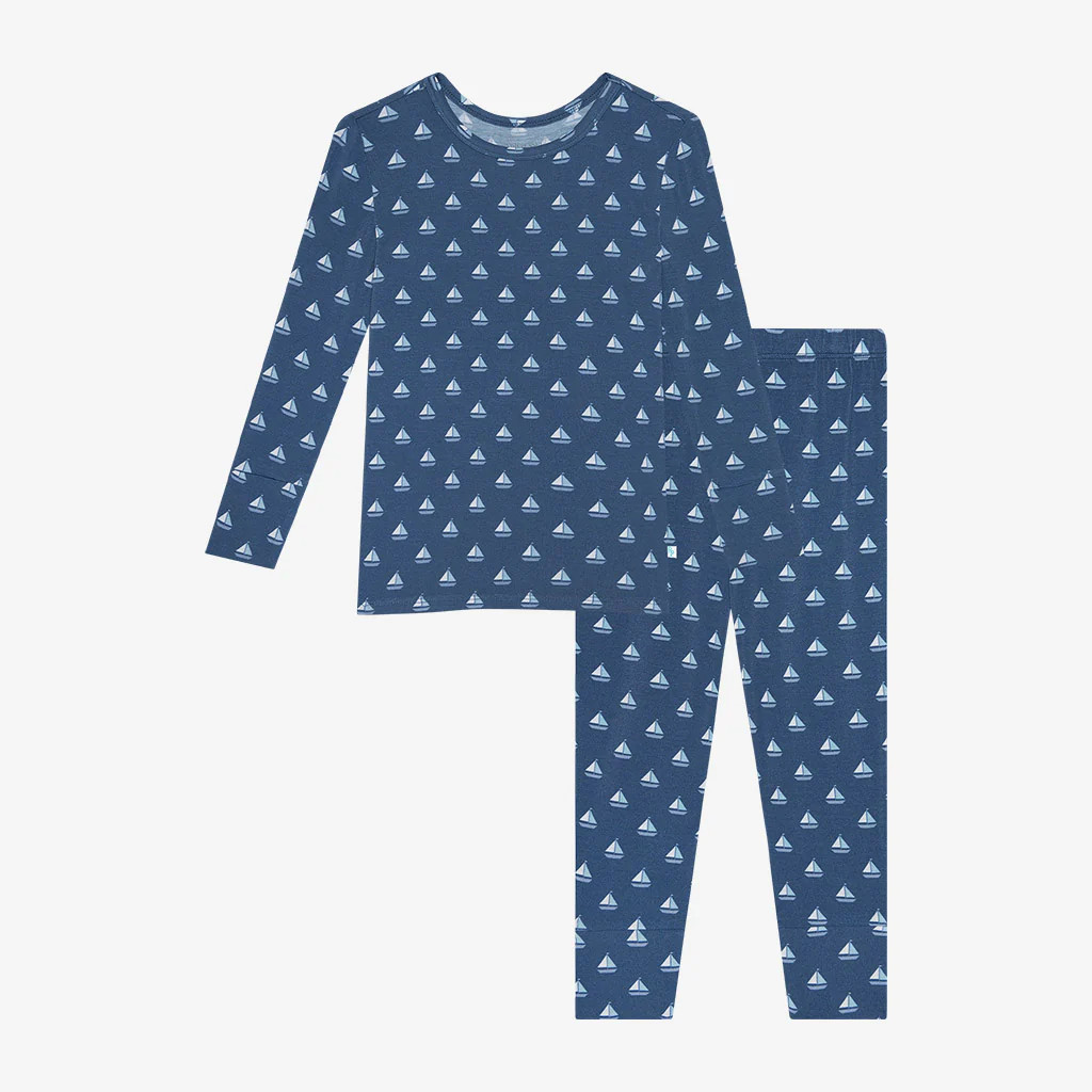 Sailboats Blue Long Sleeve Toddler Pajamas | Mariner | Posh Peanut