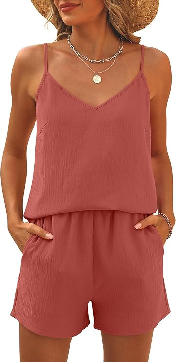 Caracilia Womens 2 Piece Lounge Sets Summer Outfits V Neck Tank Top Short Matching Set Casual Tra... | Amazon (US)