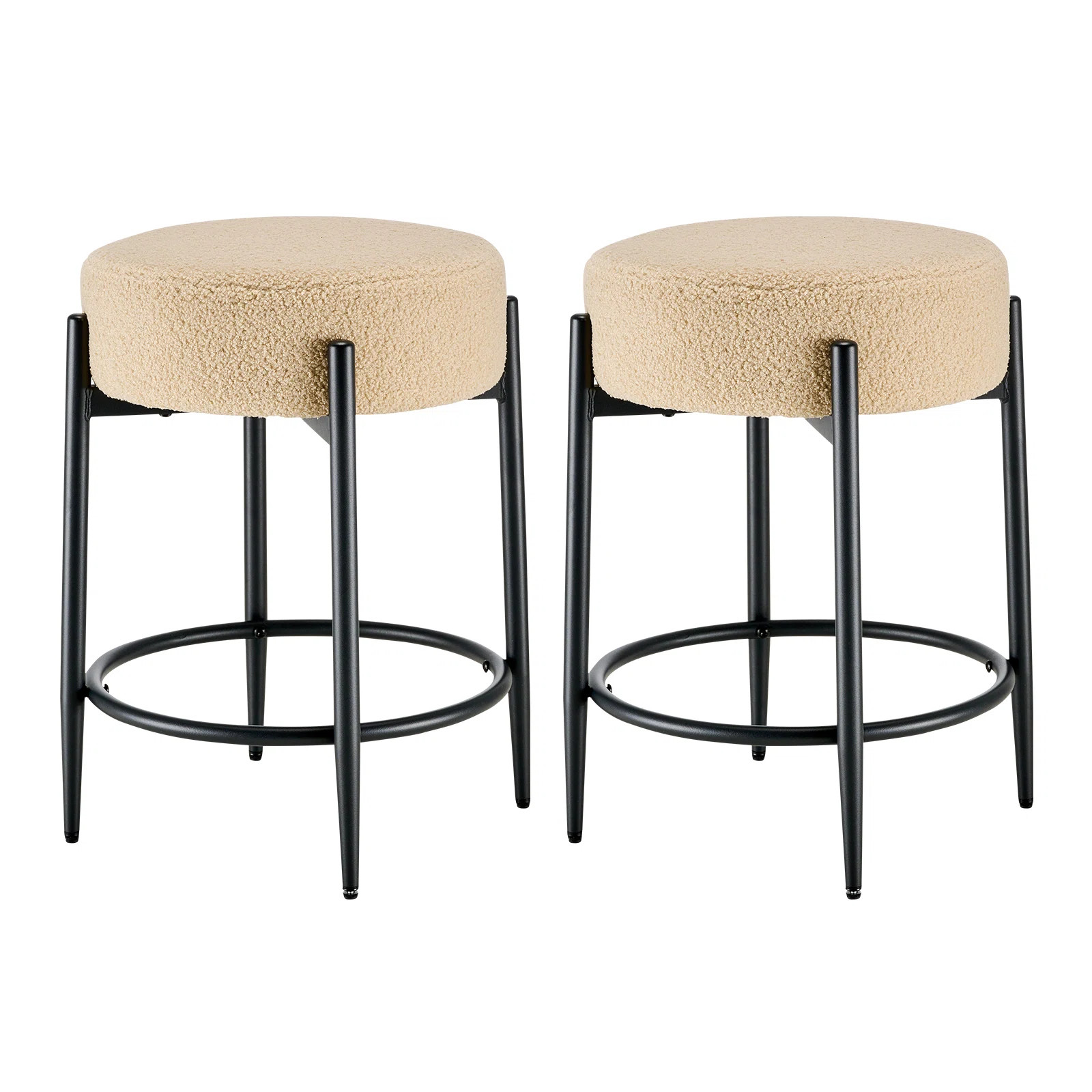 Ebern Designs Modern Dining Chair Set, 23.6" Counter Height Stools with Round Soft Padded Boucle ... | Wayfair North America