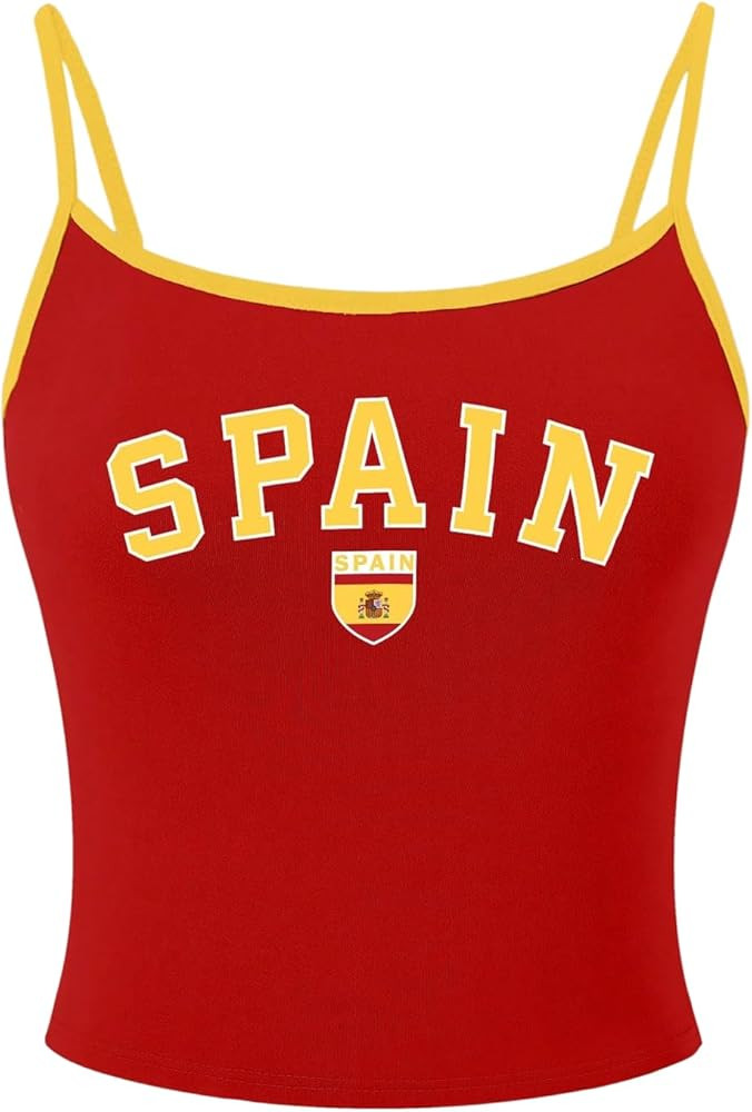 SweatyRocks Women's Y2k Spain Letter Graphic Crop Tops Summer Slim Fitted Camisole Tank Top | Amazon (US)