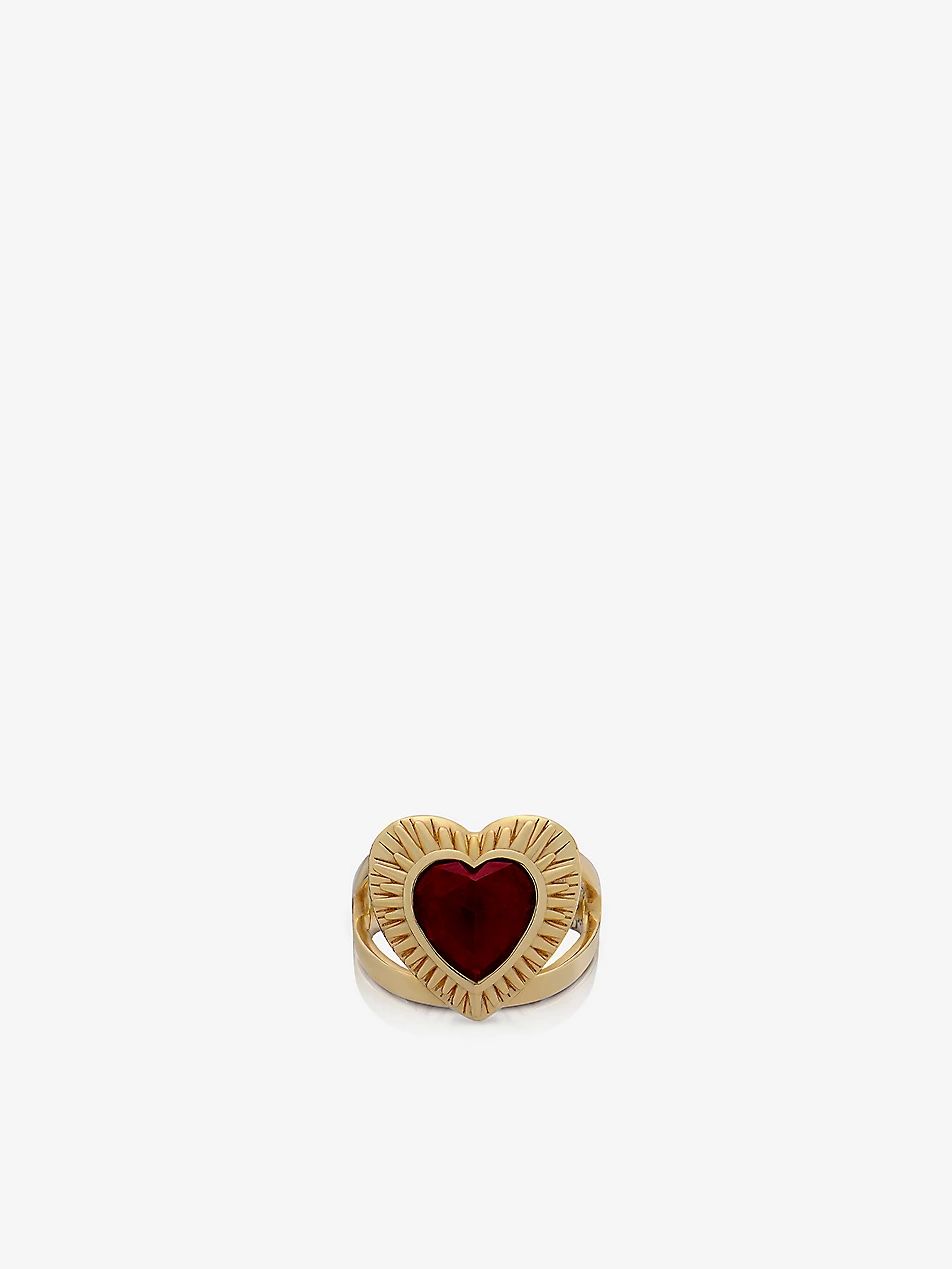 Heart 22ct yellow gold-plated sterling-silver and garnet ring | Selfridges