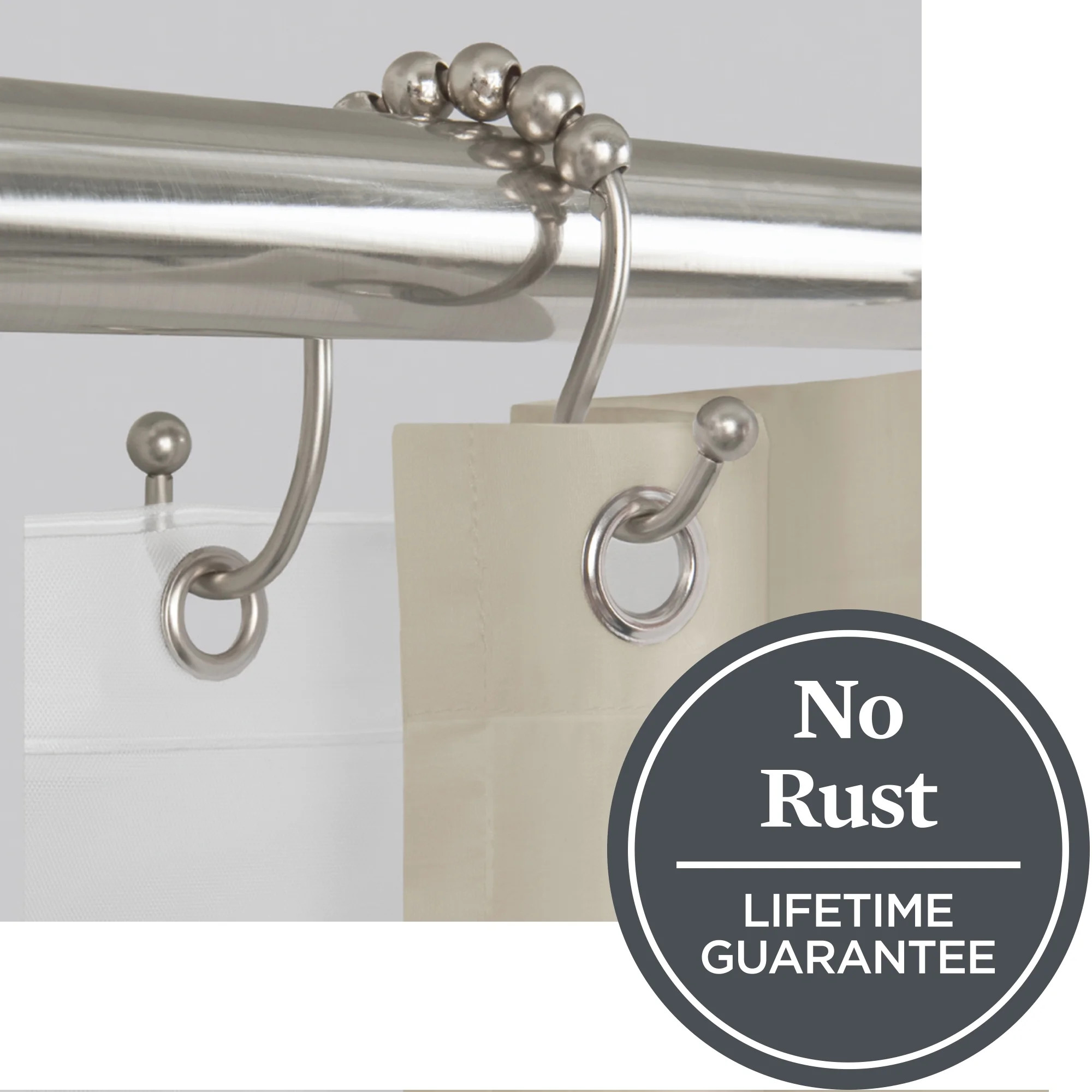 Better Homes & Gardens Brushed Nickel Easy Gliding Double Shower Curtain Hooks, Rustproof Set of ... | Walmart (US)