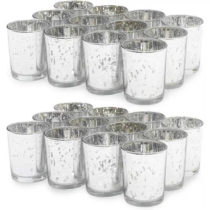 Round Silver Mercury Glass Cylinder Votive Tealight Candle Holder Set of 24 Decorative, 2.2"x2.2"... | Target