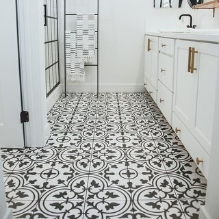 SomerTile Arte White Encaustic 9.75" x 9.75" Porcelain Floor and Wall Tile - Case 16 Tiles | Bed Bath & Beyond