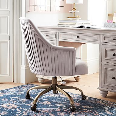 Performance Everyday Velvet Gray Pleated Swivel Desk Chair | Pottery Barn Teen