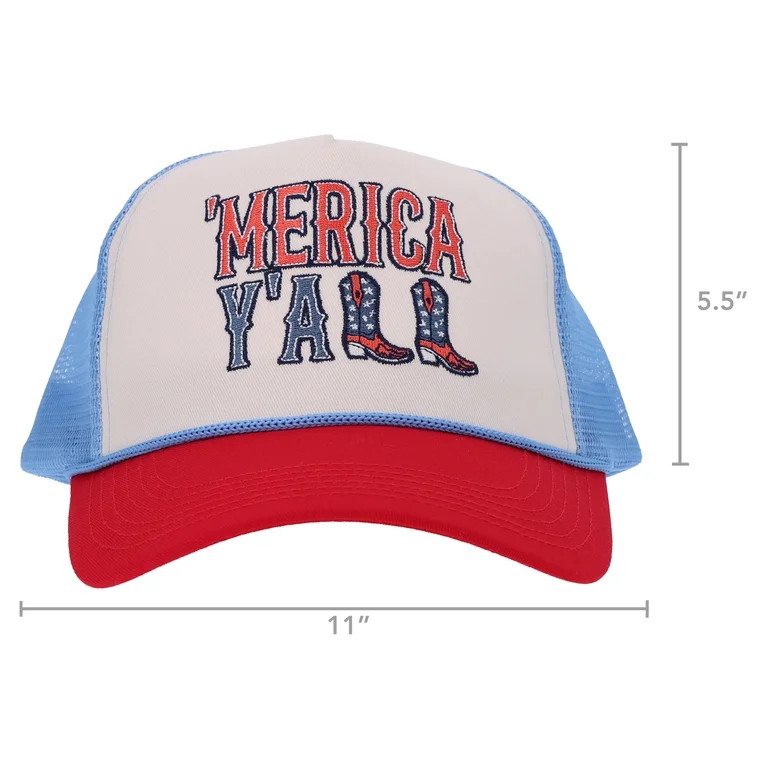 Way To Celebrate Patriotic Trucker Hat for Adults - 'Merica Y'all, Red/White/Blue | Walmart (US)