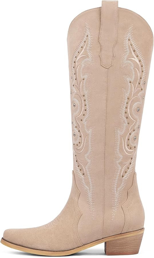 Knee High Cowboy Boots for Women Rhinestone Cowgirl Boots, Trendy Embroidered Western Boots with ... | Amazon (US)