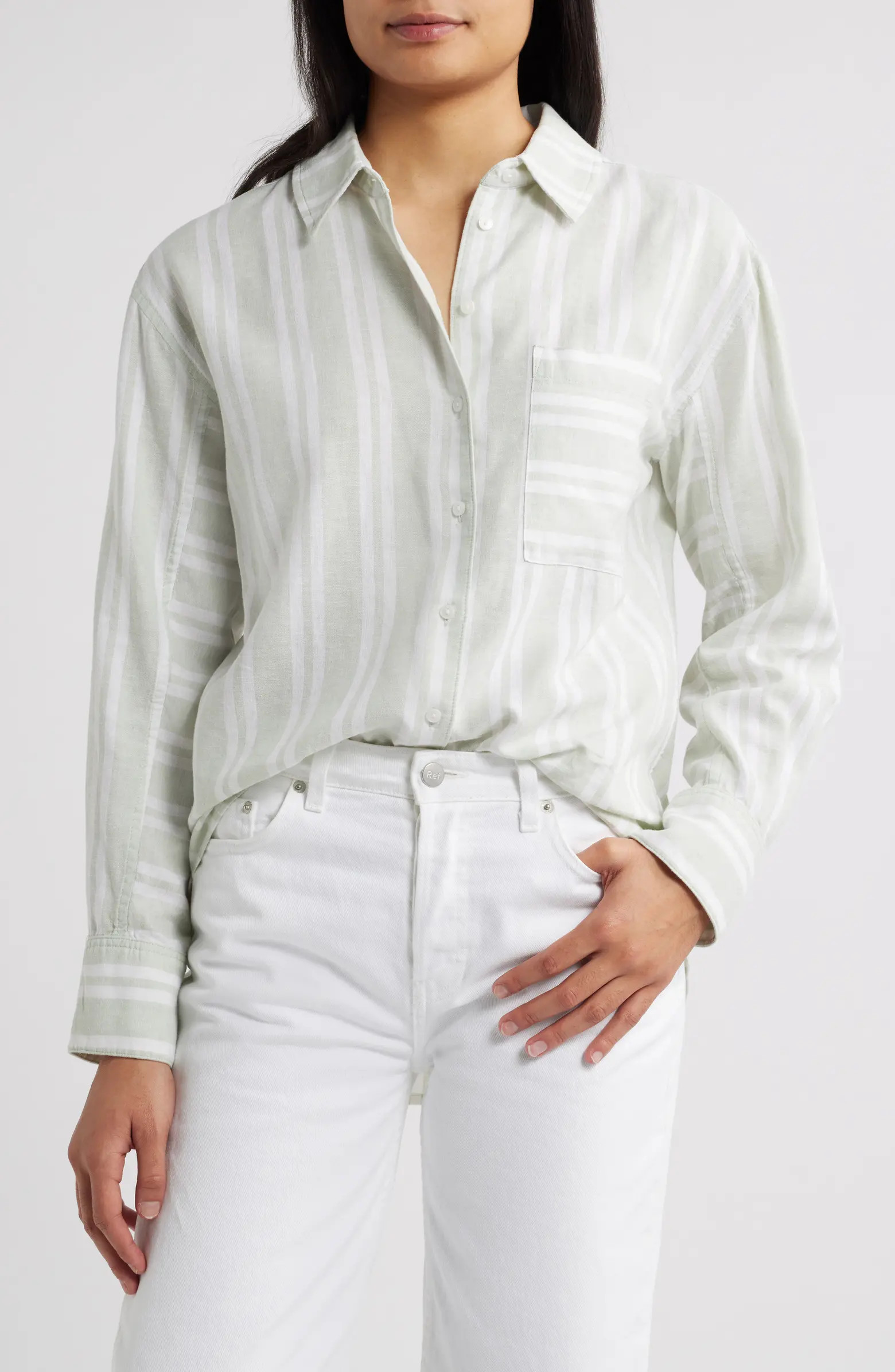 Caslon® Stripe Linen Blend Button-Up Shirt | Nordstrom | Nordstrom