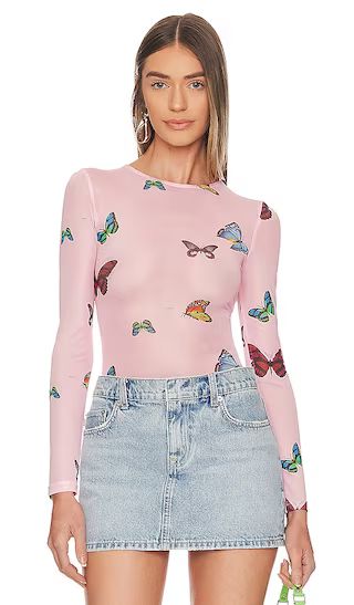 Ari Butterfly Mesh Top in Pink | Revolve Clothing (Global)