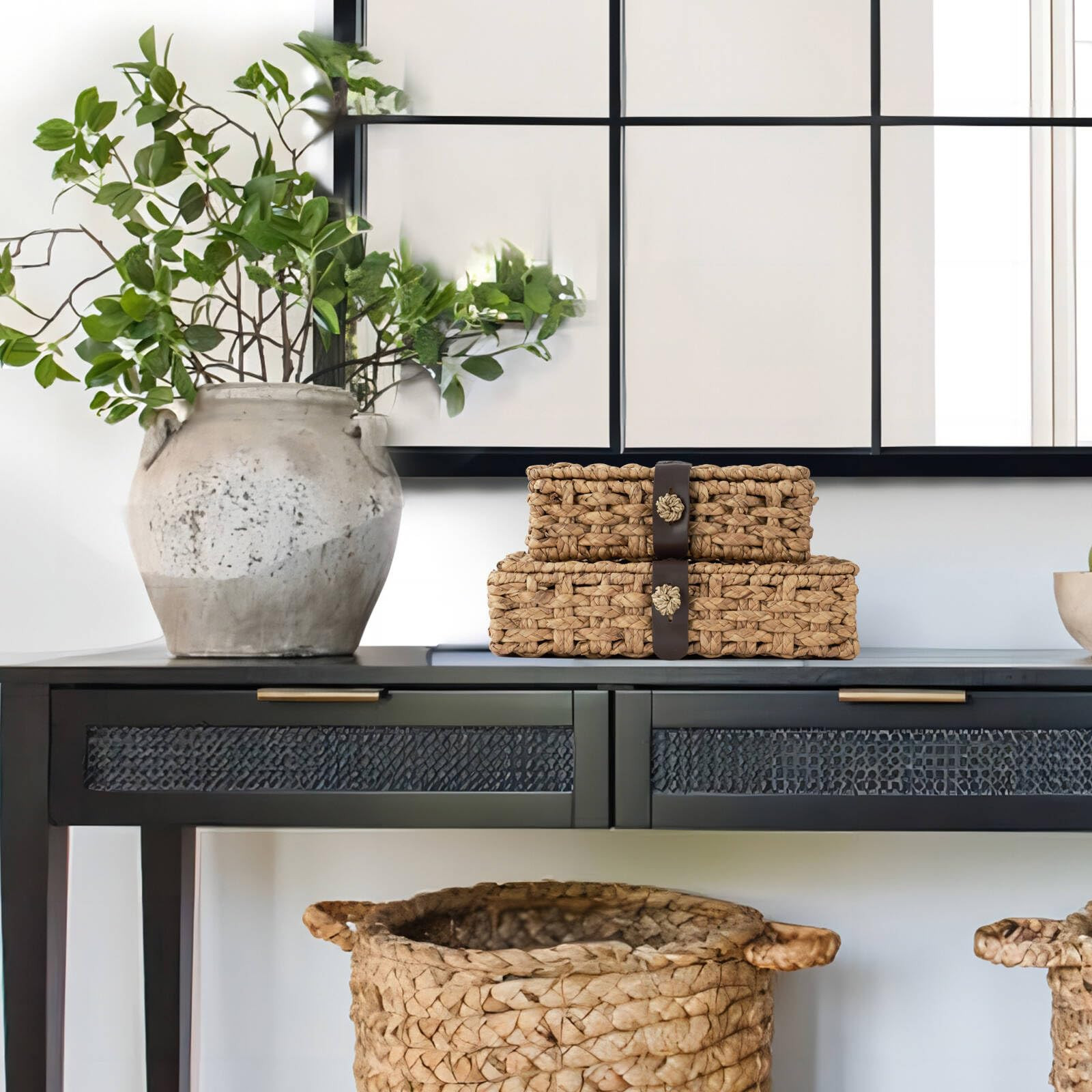 Decorative Box with Lid, Wicker Storage Basket, Water Hyacinth Woven Decorative box for Shelf, Co... | Amazon (US)