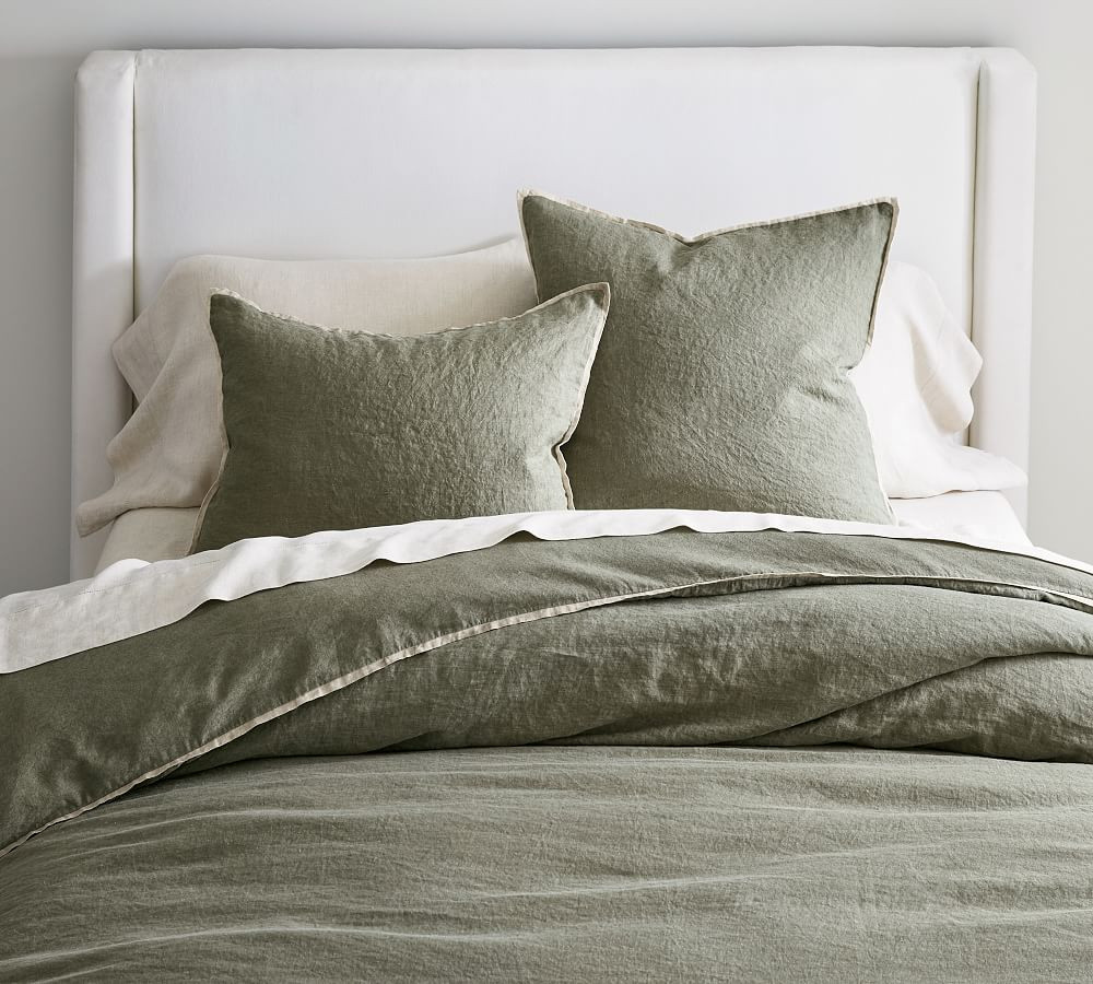 Belgian Flax Linen Contrast Flange Duvet Cover | Pottery Barn (US)