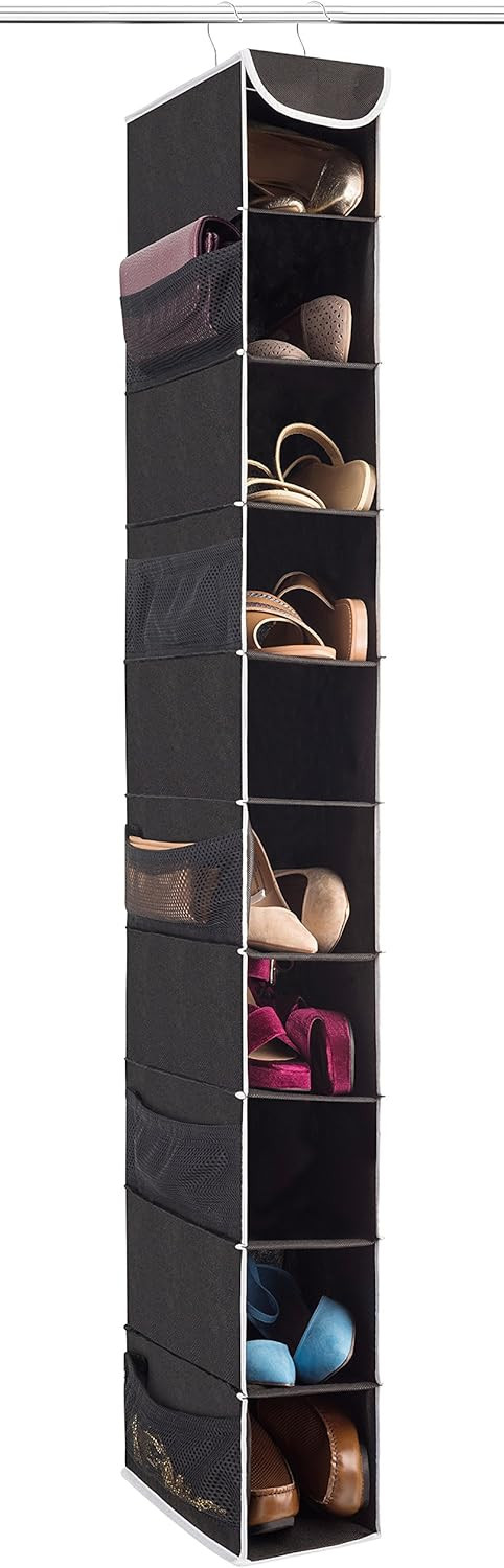 ZOBER 10-Shelf Hanging Shoe Organizer (1 Pack) Hanging Closet Shoe Organizer with Side Mesh Pocke... | Amazon (US)