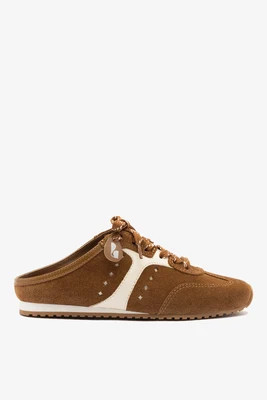 Stella Mule In Russet Suede and Ivory Leather | Larroude