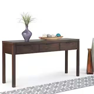 Simpli Home Hollander Solid Wood 60 in. Wide Contemporary Wide Console Table in Warm Walnut Brown... | The Home Depot
