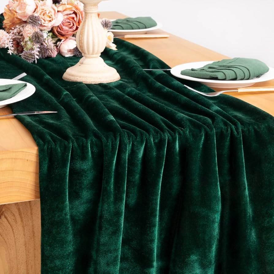 Socomi Emerald Green Velvet Table Runner 20 x 120 Inches 10ft Luxurious Thick Cotton Christmas Th... | Amazon (US)