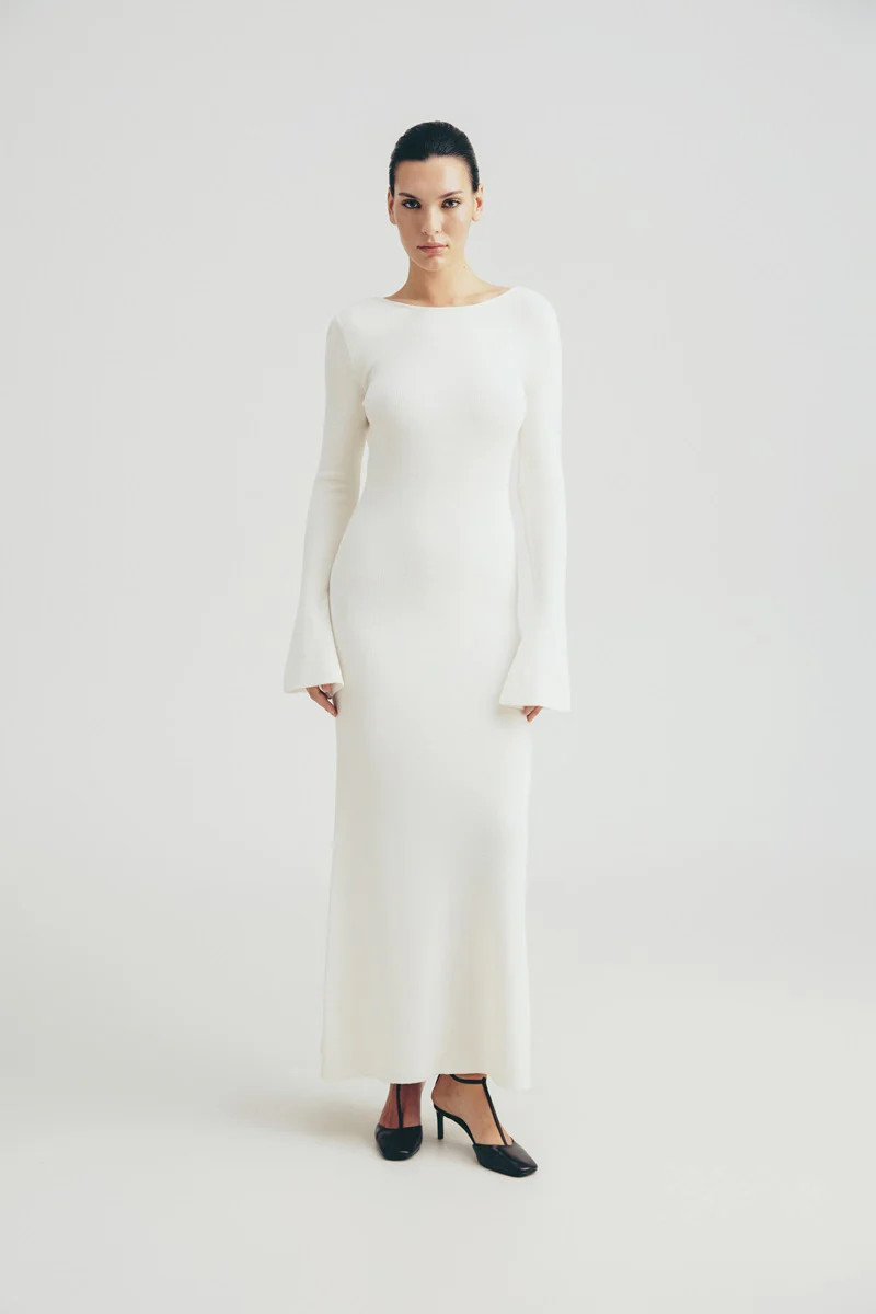 KNITTED MIDI DRESS IN WHITE | Total White | CULT MIA | CULT MIA UK LTD