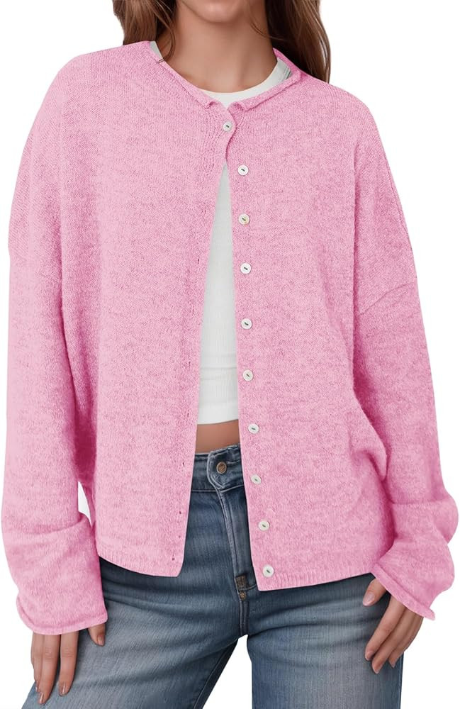 Saodimallsu Womens Button Up Cardigan Sweaters Long Sleeve Crew Neck Fall Soft Lightweight Knit L... | Amazon (US)
