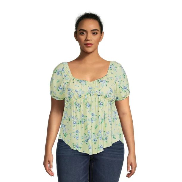 No Boundaries Juniors Plus Size Sweetheart Neck Babydoll Top | Walmart (US)