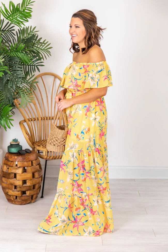 Sweet Southern Kiss Yellow Floral Maxi Dress | Pink Lily
