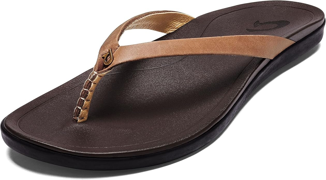 OluKai Ho'opio Leather Women's Beach Sandals, Full-Grain Leather Flip-Flop Slides, Modern Low Profil | Amazon (US)