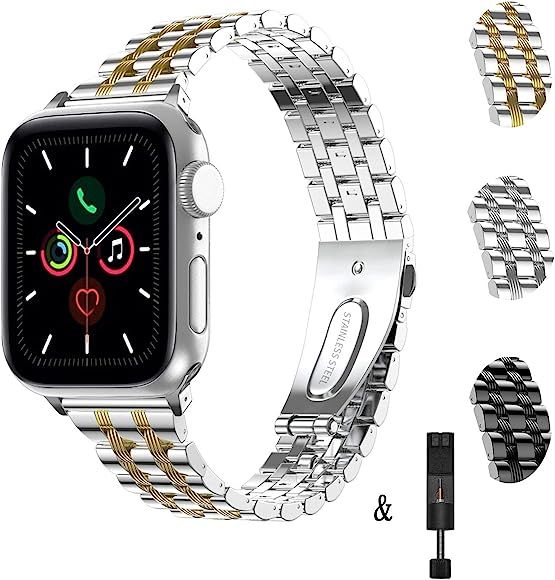 TOWOND for Apple Watch Band 38mm 40mm 42mm 44mm, iWatch Band Women Stainless Steel Bracelet Adjus... | Amazon (US)